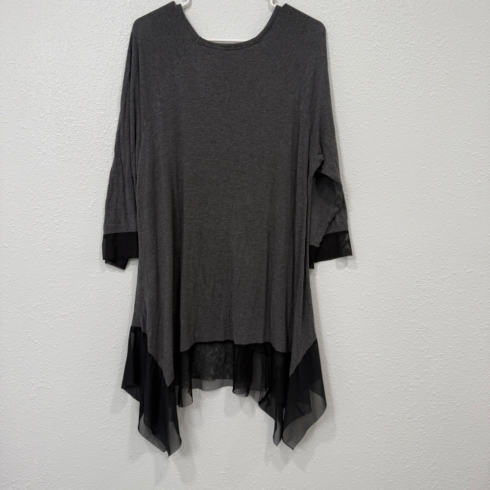Cha Cha Vente Women 2X Gray Mesh Trim Sharkbite Hem Tunic Top 3/4 Sleeve W19 - Picture 6 of 7